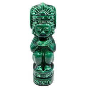 Vintage Kahlua Green Aztec Mayan Tiki Idol Decanter Bottle Glazed Ceramic Alcoho
